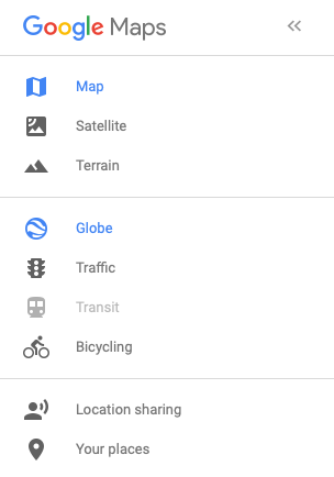 Google Maps menu of options